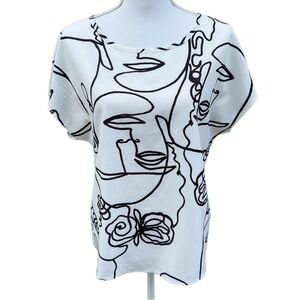 Black and White Faces Abstract Design Top Blouse Women’s Size L